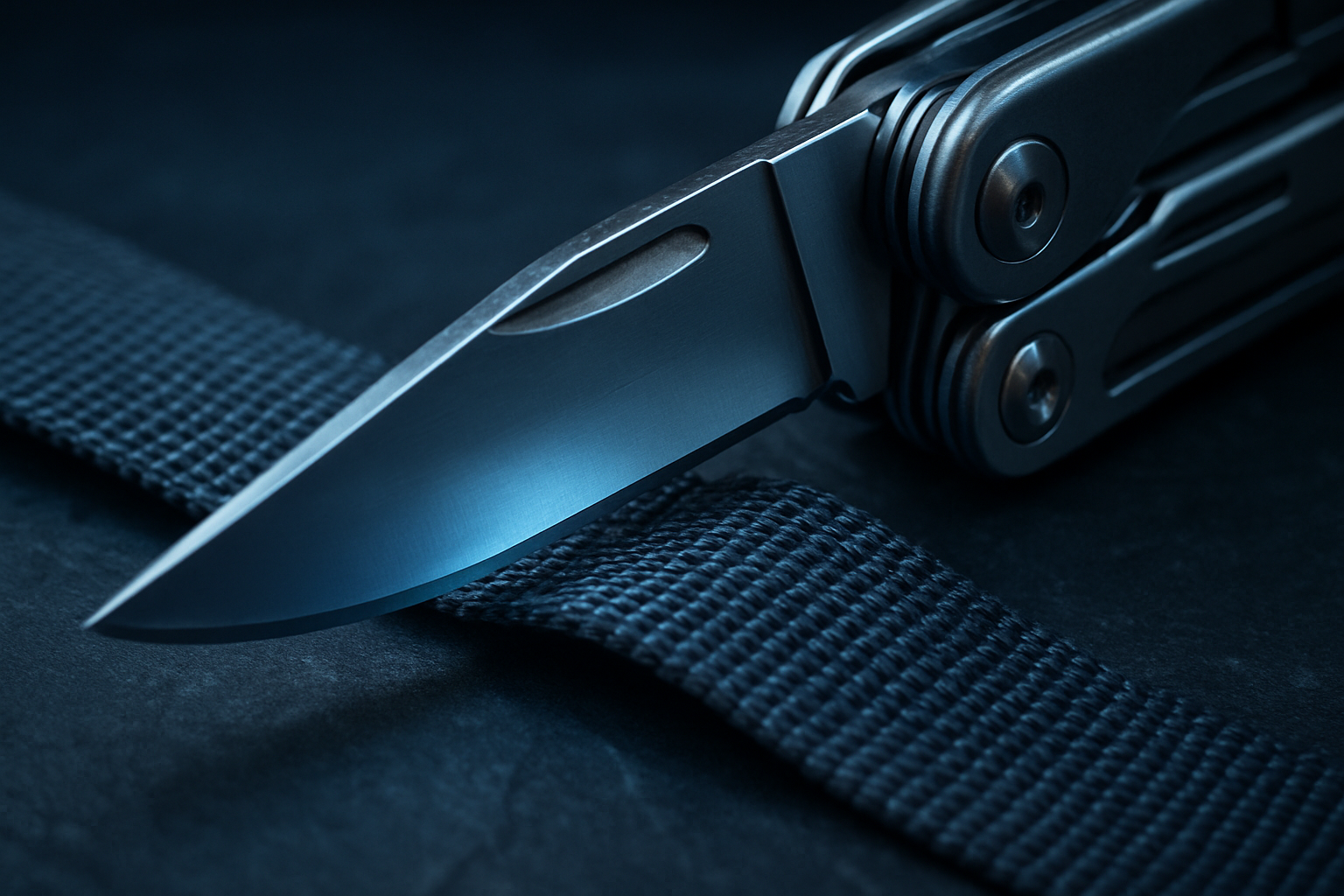 Locking knife blade extended from multitool on slate