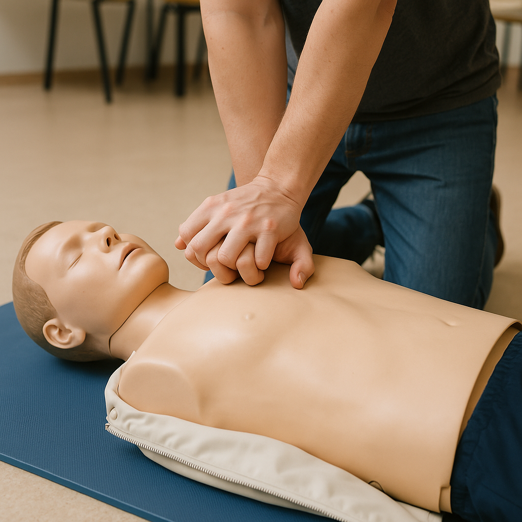 CPR training with hands-on chest compression technique demonstration